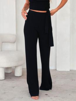Damen Lässig Unifarben Herbst Leicht Mikroelastizität Jersey Mittlere Taille Standard Regelmäßig Größe Freizeithose
