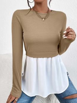 Damen Lässig Unifarben Herbst Mikro-Elastizität Täglich Weit Jersey Langarm H-Linie Blusen & Shirts