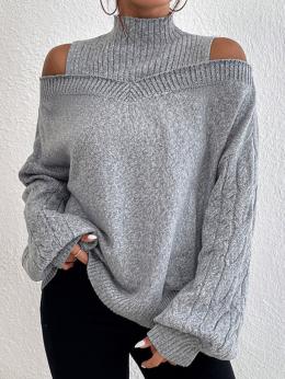 Damen Lässig Unifarben Herbst Schwer Mikro-Elastizität Langarm Wolle/Stricken Regelmäßig H-Linie Pullover