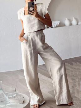 Damen Lässig Unifarben Sommer Karree-Ausschnitt Täglich Kurzarm Baumwollmischung Bluse mit Hose Regelmäßig Zweiteiliges Sets