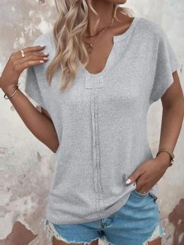Damen Lässig Unifarben Sommer Polyester Nahtverarbeitung Normal Kurzarm H-Linie Regelmäßig Shirts