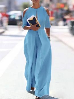 Damen Lässig Unifarben Sommer Polyester Raglan Ärmel Bestseller Halbarm Rundhals Regelmäßig Jumpsuits