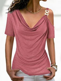 Damen Lässig Unifarben Sommer Schnalle Weit Standard Asymmetrisch Kurzarm Regelmäßig Shirts