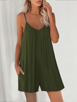 Damen Lässig Unifarben Sommer Spaghettiträger Normal Gallus Cami Regelmäßig Mittlere Elastizität Jumpsuits