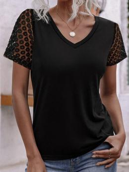 Damen Lässig Unifarben Sommer V-Ausschnitt Nahtverarbeitung Täglich Kurzarm H-Linie Regelmäßig T-Shirts