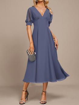 Damen Lässig Unifarben Sommer V-Ausschnitt Normal Keine Elastizität Party H-Linie Regelmäßig Kleider