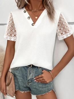 Damen Lässig Unifarben Sommer V-Ausschnitt Weit Standard Langarm Regelmäßig Regelmäßig T-Shirt