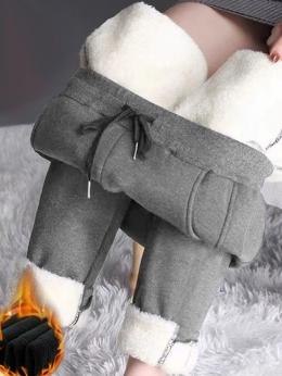 Damen Lässig Unifarben Winter Fluff/Granular-Fleece-Stoff Normal Täglich Wärme Gerade Hosen verdicken Jogginghose