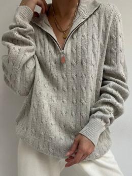 Damen Lässig Unifarben Winter Gestrickt Normal Keine Elastizität Weit Standard Langarm Pullover