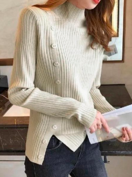 Damen Lässig Unifarben Winter Gestrickt Normal Schwer Standard Rollkragen Regelmäßig Pullover