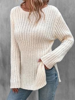 Damen Lässig Unifarben Winter Gestrickt Täglich Weit Standard Rundhals H-Linie Pullover