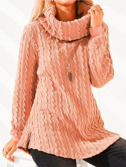 Damen Lässig Unifarben Winter Jacquard Täglich Langarm Rollkragen Regelmäßig A-Linie Sweatshirts