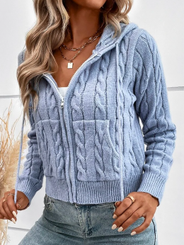 Damen Lässig Unifarben Winter Kapuze Keine Elastizität Weit Langarm Ernte H-Linie Pullover Mantel