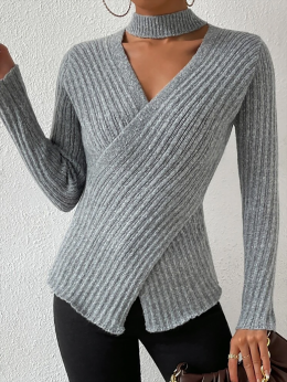 Damen Lässig Unifarben Winter Kreuzhals Normal Keine Elastizität Regelmäßige Passform Standard Langarm Pullover