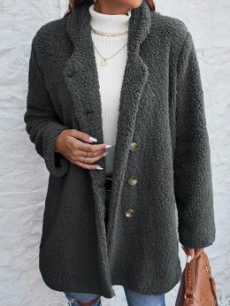 Damen Lässig Unifarben Winter Mikro-Elastizität Täglich Standard Langarm Reverskragen H-Linie Teddy Jacke