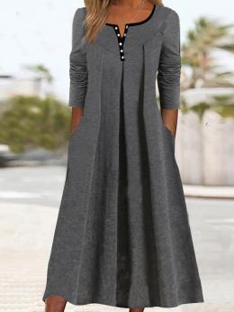 Damen Lässig Unifarben Winter Mikro-Elastizität Täglich Weit Jersey Langarm A-Linie Kleider