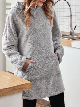 Damen Lässig Unifarben Winter Normal Schwer Midi Standard Fluff/Granular-Fleece-Stoff Tunika Kleider
