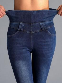 Damen Lässig Unifarben Winter Normal Standard Schmal Passen Hose Denim Lang Regelmäßig Jeans