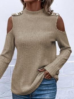 Damen Lässig Unifarben Winter Polyester Weit Standard Langarm Regelmäßig Halber Rollkragen T-Bluse