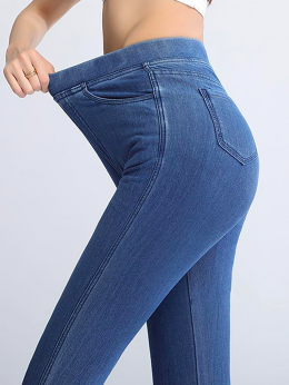 Damen Lässig Unifarben Winter Regelmäßige Passform Standard Denim Legging H-Linie Mittlere Elastizität Jeans