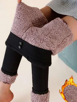 Damen Lässig Unifarben Winter Schwer Mikro-Elastizität Jersey Lang H-Linie Schnalle Leggings