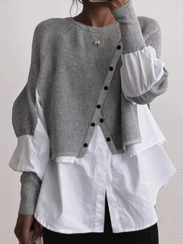 Damen Lässig Unifarben Winter Täglich Langarm Rundhals Regelmäßig Irregulär Handwerkskunst H-Linie Blusen & Shirts