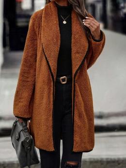 Damen Lässig Unifarben Winter Täglich Standard Langarm Fluff/Granular-Fleece-Stoff Mittellang H-Linie Teddy Jacke