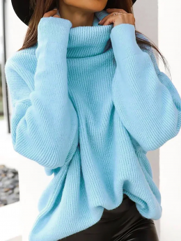 Damen Lässig Unifarben Winter Täglich Weit Langarm Garn/Wollgarn Regelmäßig Mittlere Elastizität Pullover