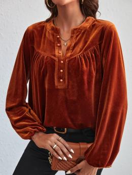 Damen Lässig Unifarben Winter V-Ausschnitt Keine Elastizität Weit Standard Regelmäßig Schnalle Blusen & Shirts
