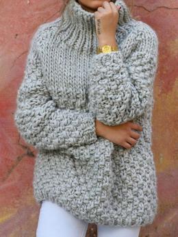 Damen Lässig Unifarben Winter Weit Langarm Rollkragen Wolle/Stricken H-Linie Mittlere Elastizität Pullover