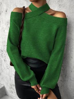 Damen Lässig Unifarben Winter Weit Standard Langarm Garn/Wollgarn Regelmäßig Regelmäßig Pullover