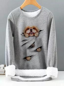 Damen Lässig Winter Hund Schwer Langarm Rundhals Fluff/Granular-Fleece-Stoff Regelmäßig H-Linie T-Bluse