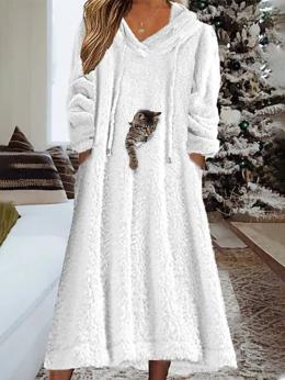 Damen Lässig Winter Katze Kapuze Normal Schwer Keine Elastizität Standard Langarm Kleider