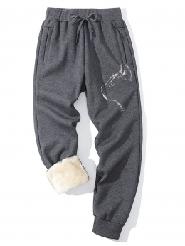 Damen Lässig Winter Katze Normal Täglich Weit Hose mit Knöchelband H-Linie Mittlere Elastizität Jogginghose