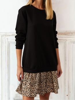 Damen Lässig Winter Leopard Wolle Normal Mikro-Elastizität Bestseller Langarm A-Linie Kleider