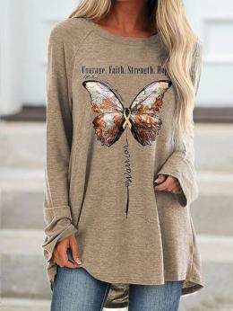 Damen Lässig Winter Schmetterling Keine Elastizität Täglich Langarm Mittler-Lang H-Linie Regelmäßig Blusen & Shirts