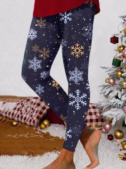 Damen Lässig Winter Schneeflocke Normal Täglich Fest Jersey H-Linie Regelmäßig Leggings