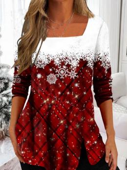 Damen Lässig Winter Weihnachten Mikro-Elastizität Urlaub Langarm Regelmäßig H-Linie Regelmäßig T-Bluse