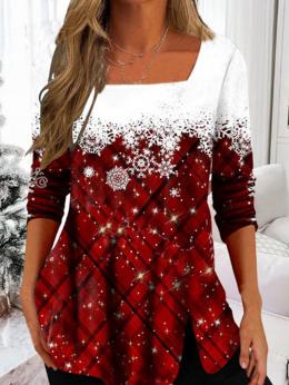 Damen Lässig Winter Weihnachten Mikro-Elastizität Urlaub Langarm Regelmäßig H-Linie Regelmäßig T-Bluse