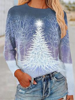 Damen Lässig Winter Weihnachten Mikro-Elastizität Weit Jersey Weihnachten Langarm Regelmäßig T-Bluse