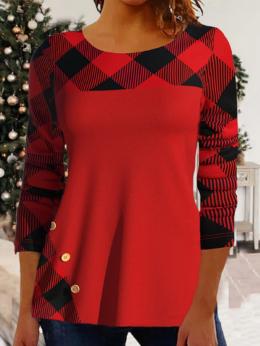 Damen Lässig Winter Weihnachten Täglich Jersey Weihnachten Rundhals H-Linie Regelmäßig T-Bluse