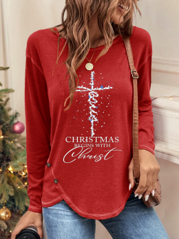 Damen Lässig Winter Weihnachten Täglich Weihnachten Rundhals H-Linie Regelmäßig Mittlere Elastizität T-Bluse