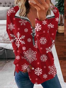 Damen Lässig Winter Weihnachten V-Ausschnitt Mikro-Elastizität Täglich Jersey Weihnachten H-Linie Sweatshirts