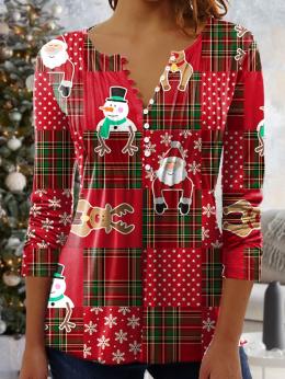 Damen Lässig Winter Weihnachtsmann V-Ausschnitt Täglich Weit Jersey Weihnachten Regelmäßig Blusen & Shirts