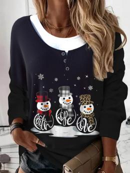 Damen Lässig Winter Weihnachtsschneemann Polyester Mikro-Elastizität Bestseller 1 * Oberteile Langarm Regelmäßig Sweatshirts