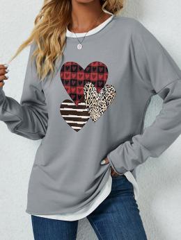 Damen Leopard Lässig Frühling Nahtverarbeitung Täglich Polyester Baumwolle Rundhals Valentinstag Regelmäßig Sweatshirts