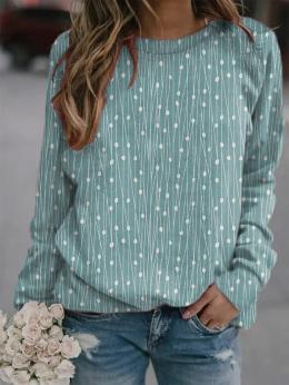 Damen Polka Dots Lässig Herbst Leicht Täglich Jersey Bestseller Langarm H-Linie Sweatshirts