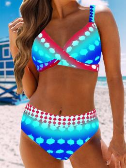 Damen Polka Dots Lässig Sommer V-Ausschnitt Normal Bügellos Längenverstellbare Träger Bikini Mittlere Elastizität Bikini-Set