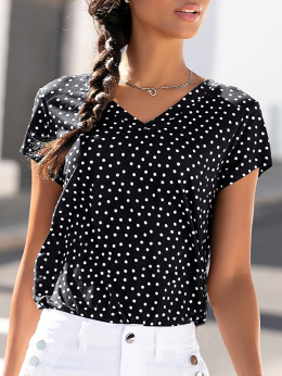Damen Polka Dots Lässig Sommer V-Ausschnitt Täglich Jersey Standard Kurzarm Regelmäßig T-Shirts