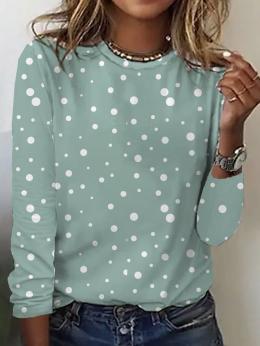 Damen Polka Dots Lässig Winter Normal Weit Langarm Rundhals Regelmäßig H-Linie T-Bluse